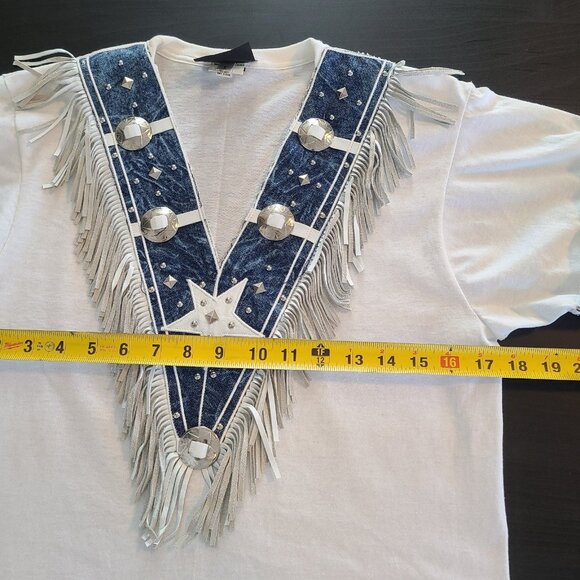 Vintage Tony Ward Rare Xperiance Western TShirt Sz S Fringe Conchos Leather Stud - Picture 6 of 10